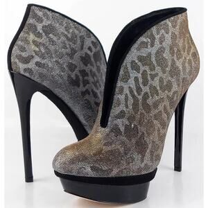 BRIAN ATWOOD FORTOSA Silver Gold Leopard Glitter Pump Platform Bootie 8.5
